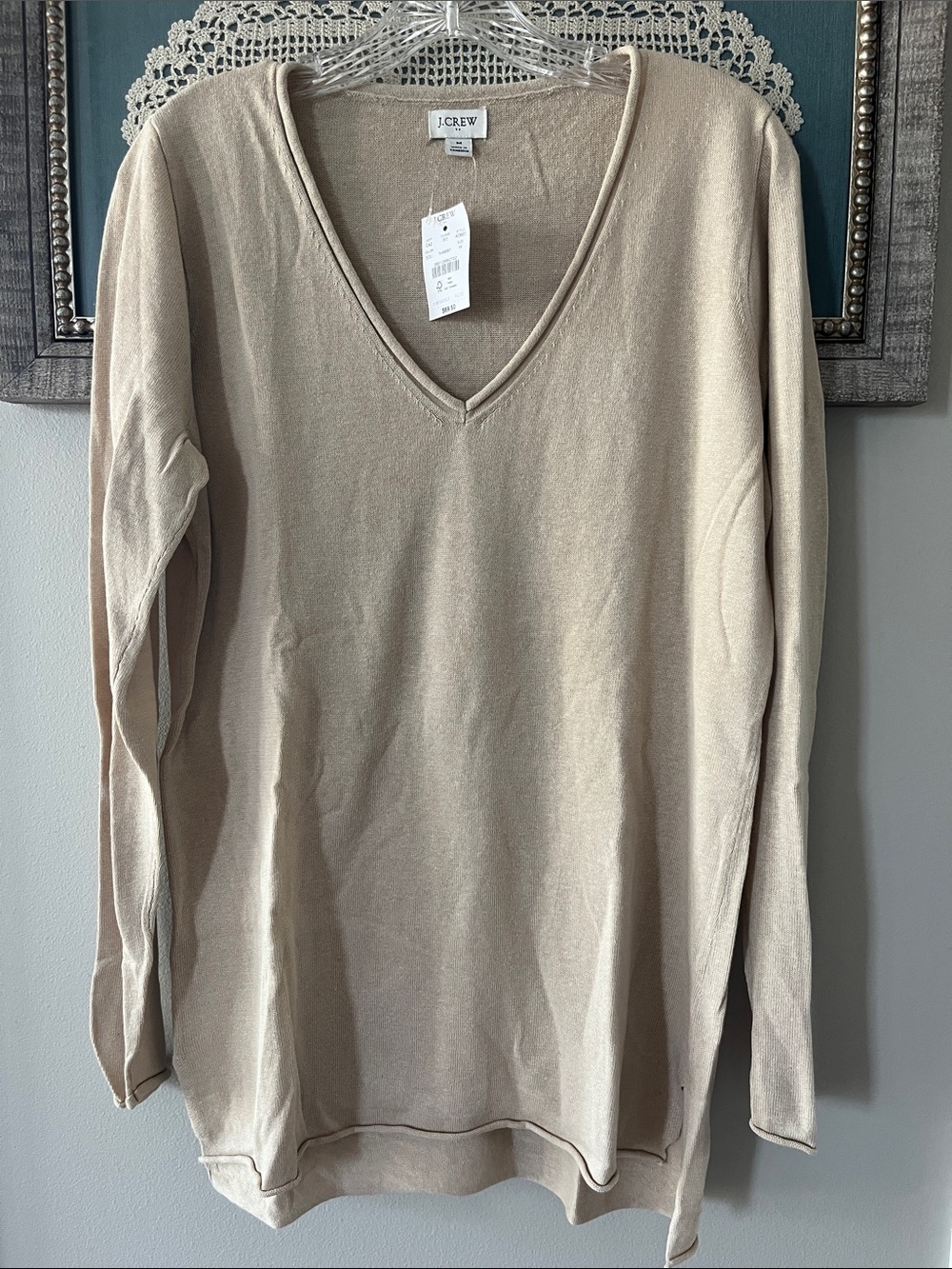 J. Crew Tan Linen Blend V-Neck Sweater